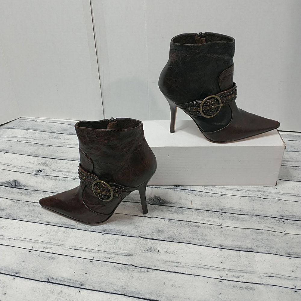 Joey O Womens Leather Ankle Booties Size 5.5 M Brown